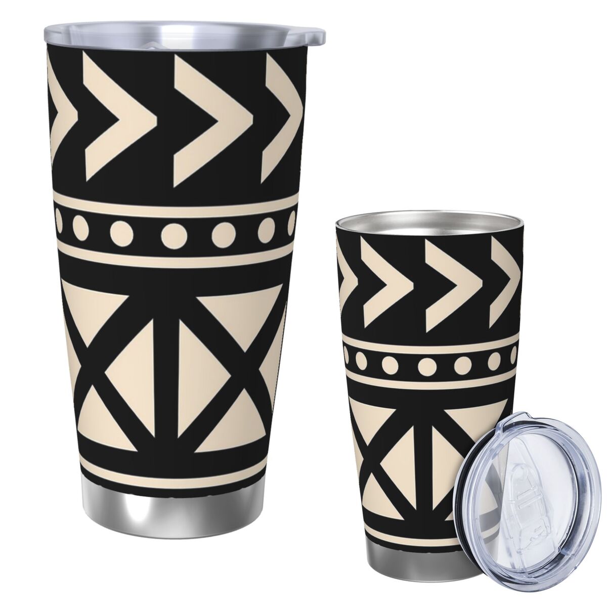 Tumbler 20Oz White - Kain Lumpur Afrika Hitam dan Putih