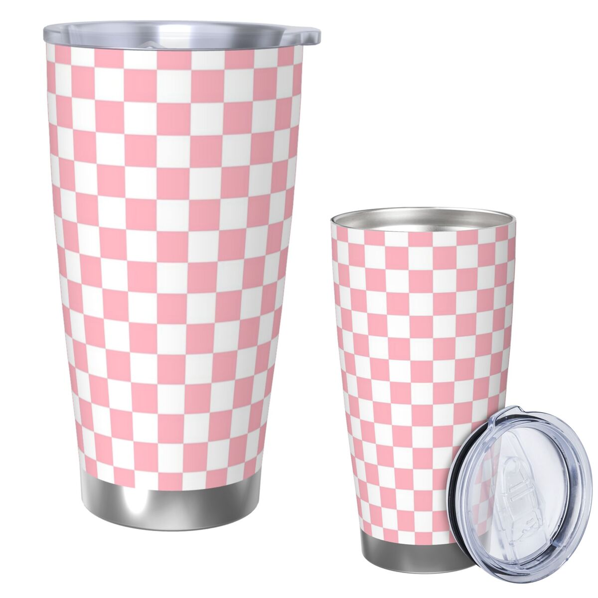 Tumbler 20Oz White - Tumbler Baja Tahan Karat Pola Kotak-kotak